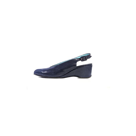 THIERRY RABOTIN 38 Navy Blue Lizard Nappa Leather Peeptoe Pumps Size 7.5 - Picture 1 of 9